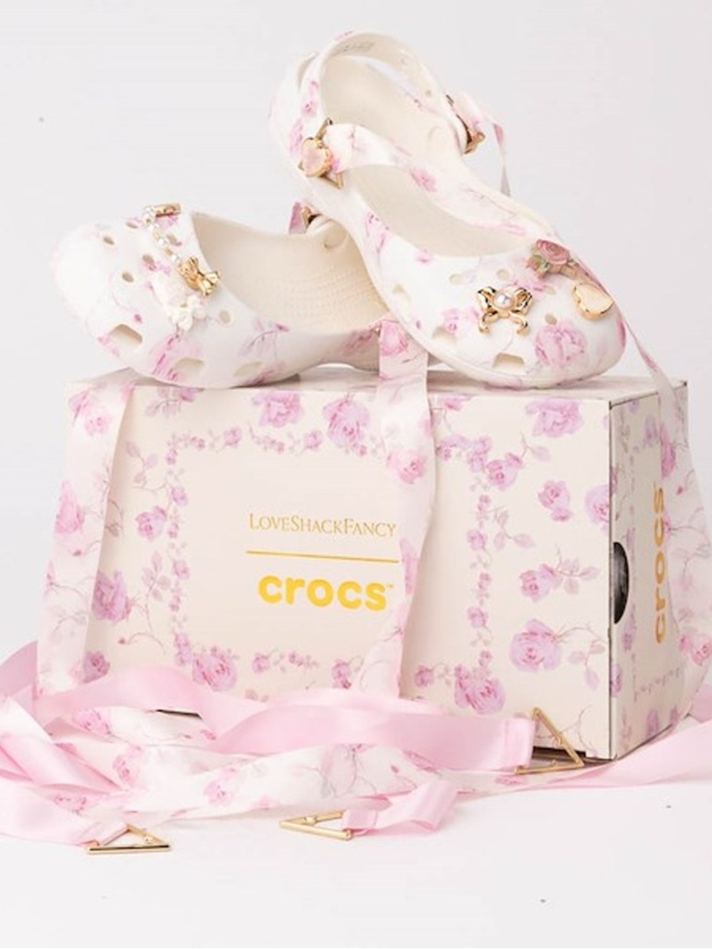 LOVESHACKFANCY x CROCS Romantic Rose Pink Floral Ribbon Mary Jane Ballet Flats 9 - Picture 11 of 15